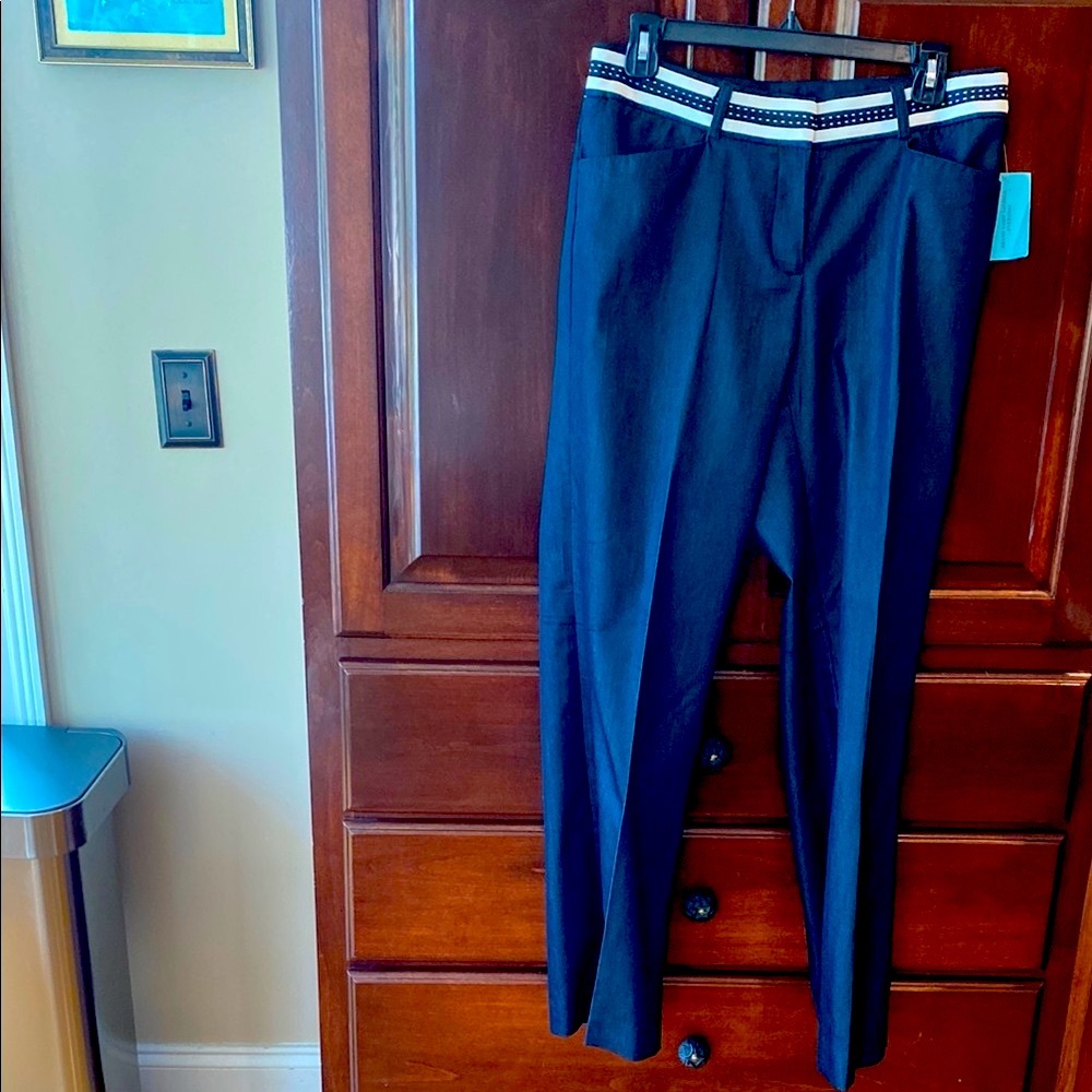 Stylish Black Dress Pants with White Trim